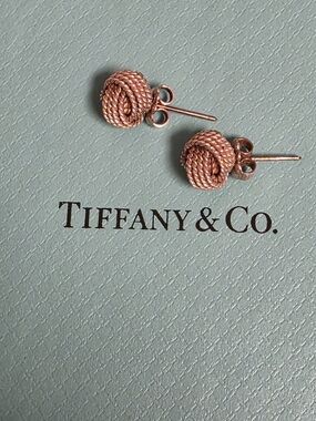 Authentic Tiffany & Co. Silver Knot Stud Earrings - Blue Box